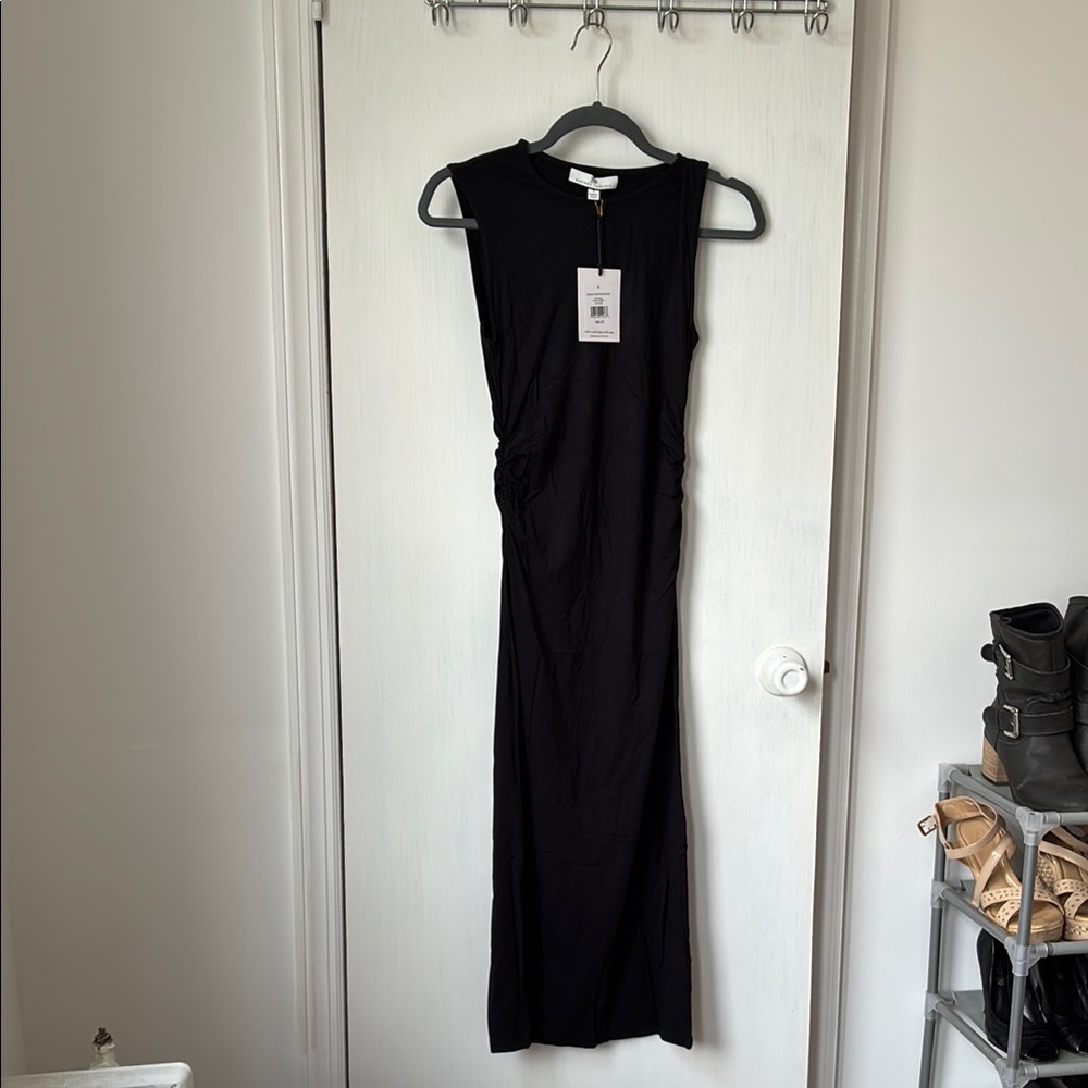 NWT Rachel Parcell BLK Ruched Midi Dress SMALL